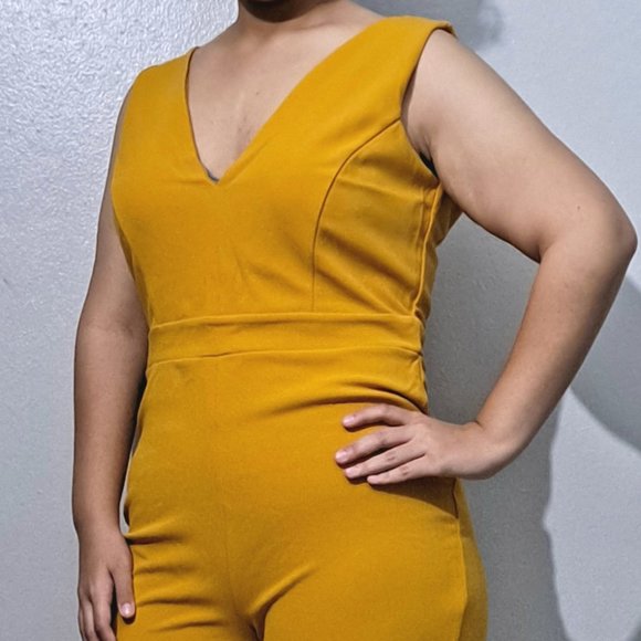 Yellow Mustard Sleeveless Women’s Jumpsuit – Plus – 1X, 2X & 3X - Picture 4 of 9